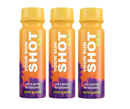 Sunshot + Vit. D įdegio aktyvatorius Exotic skonio 80 ml, 3 vnt. 